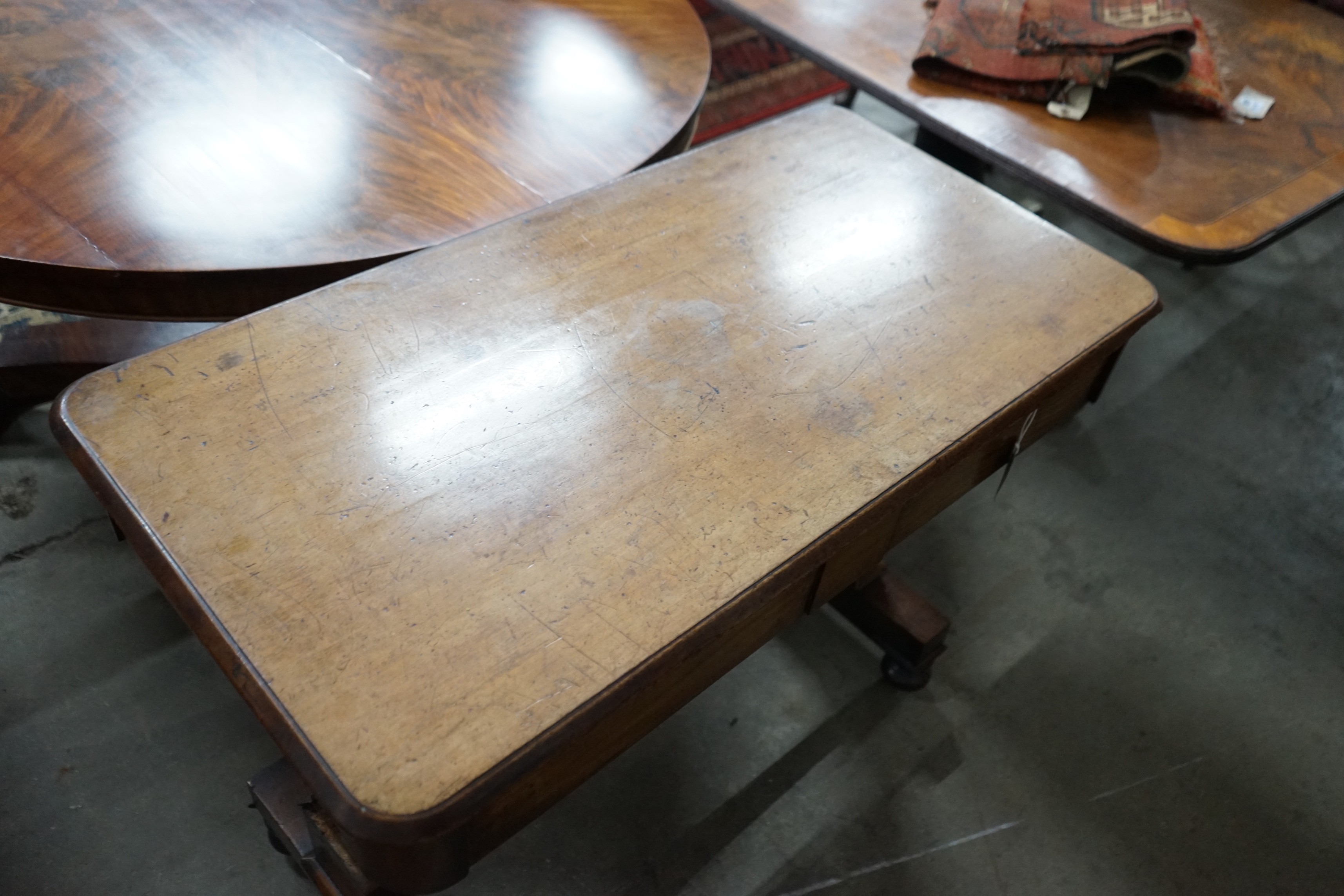 A Victorian rectangular mahogany two drawer centre table, width 100cm, depth 52cm, height 76cm